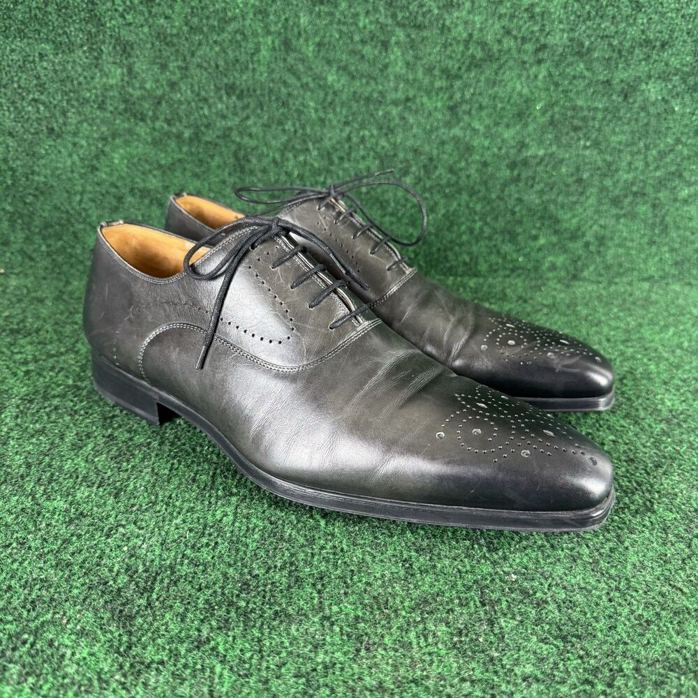 Magnanni Men’s Wholecut Brogue Oxford Leather Dress Shoes Men's Size 11 Gray